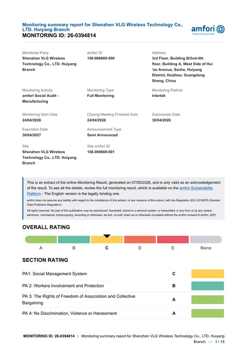 amfori BSCI Social compliance audit original document